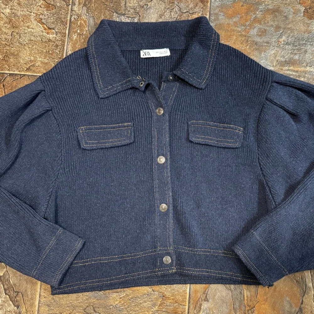 Zara Heavy Knit Cropped Jacket | Quiet Luxury Navy - Picture 11 of 11